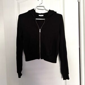 Black waffle thermal Zip-Up Hoodie